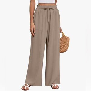 Linen Wide Leg Pants, High Waist Flowy Palazzo Pants with Pockets